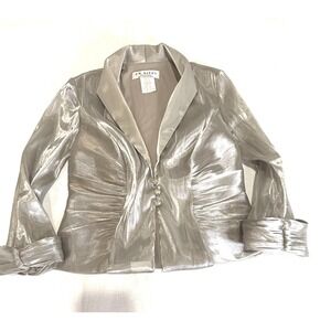 VTG JR Nites Petites Gold Metallic Ruched Evening Jacket Rhinestone Button 10P
